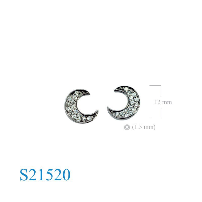 Crescent Earrings, CZ Earrings, Black Rhodium plated with small CCZs.