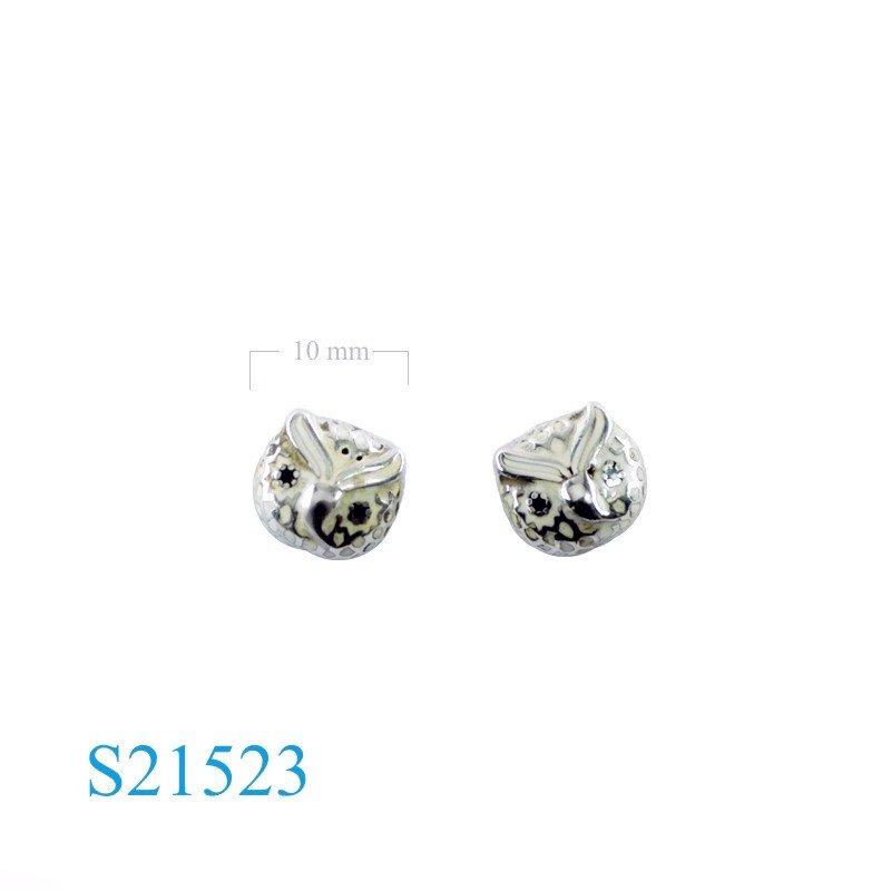 Earrings, enamel 10mm owl head.