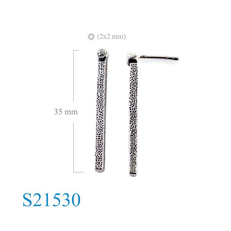 Earrings, bar with round CCZ.