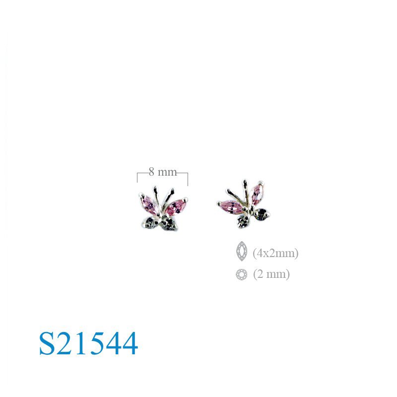 Butterfly Earrings, CZ Earrings, with Pink CZ and CCZ stones.