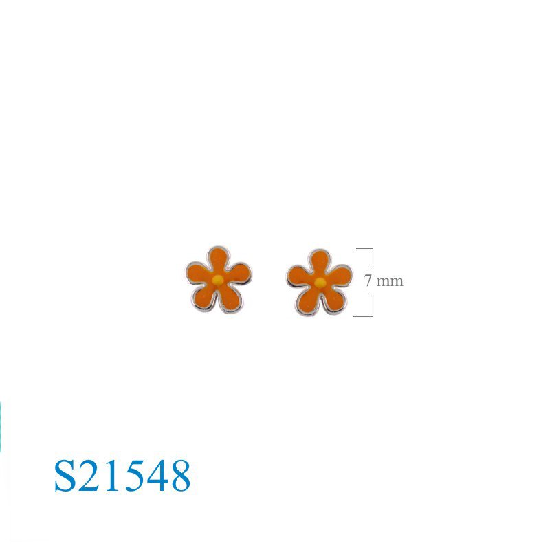 Earrings, enamel flower.