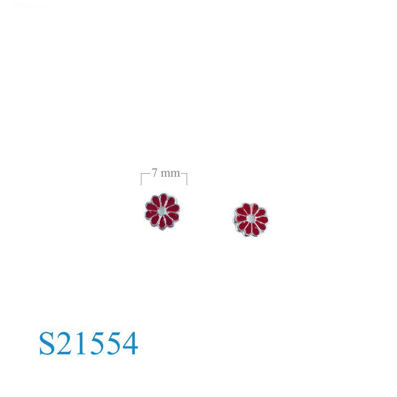 Earrings, enamel flower.