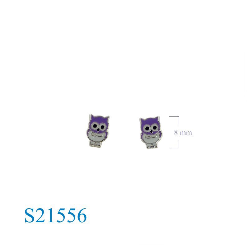 Earrings, enamel owl.