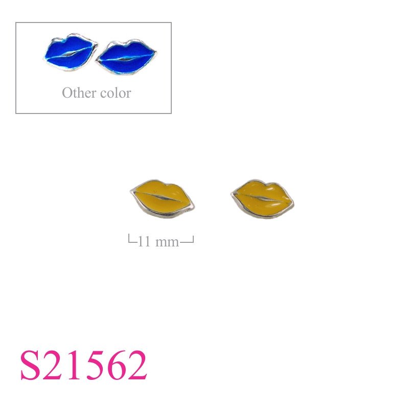 Earrings, enamel lip.