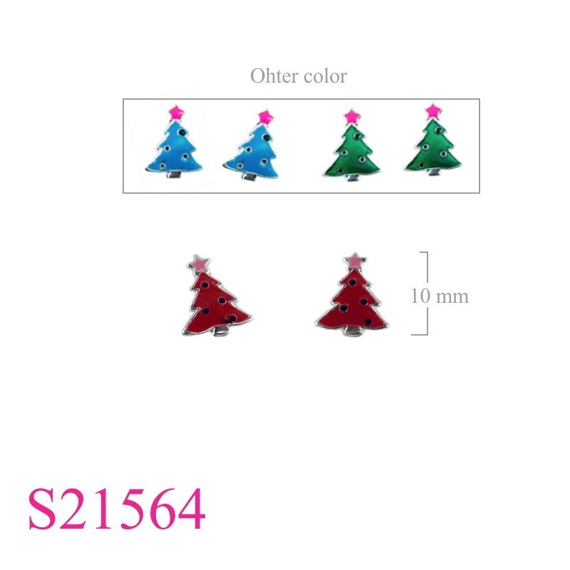 Earrings, enamel Christmas tree.