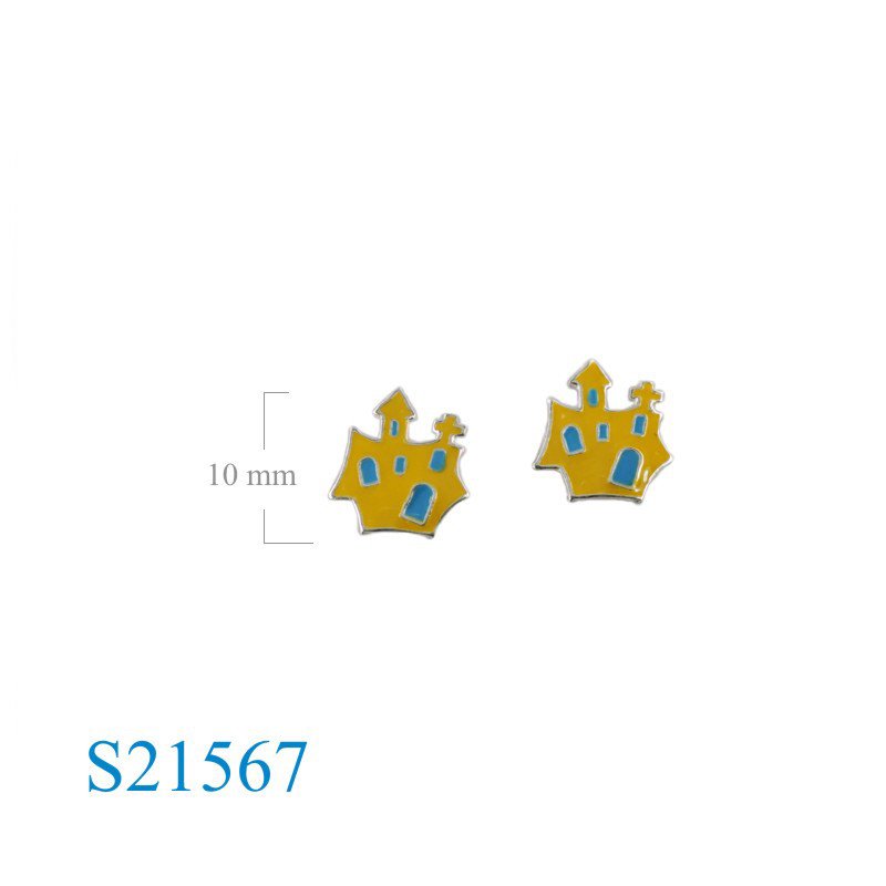 Earrings, enamel home.