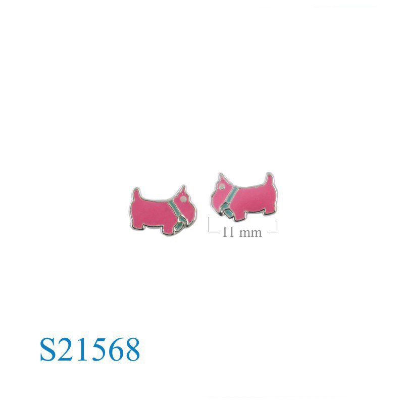Earrings, enamel dog.