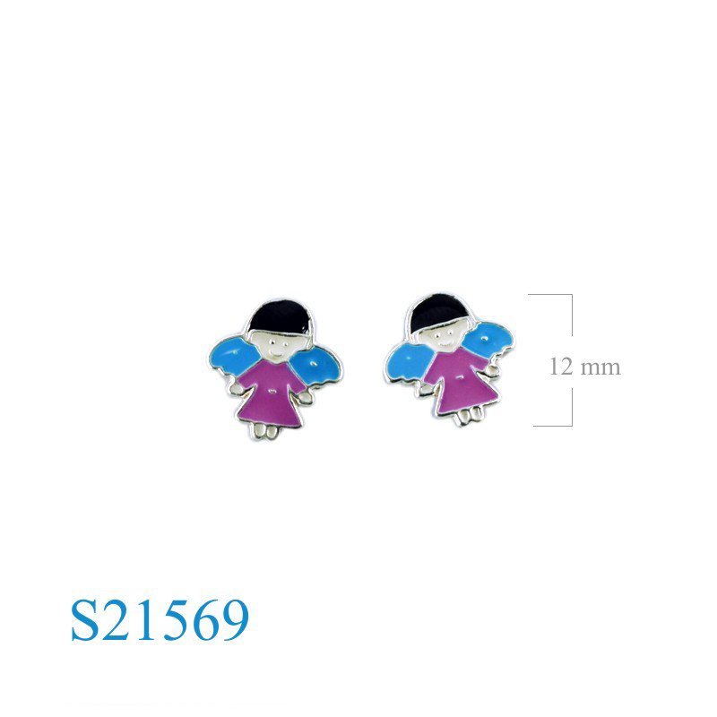 Earrings, enamel baby angle.