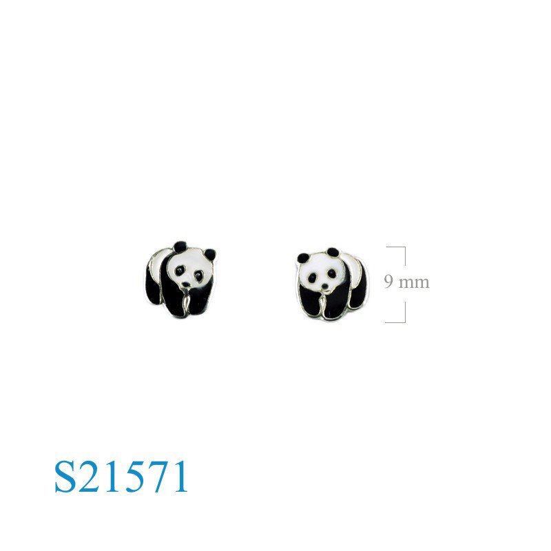 Earrings, enamel panda.