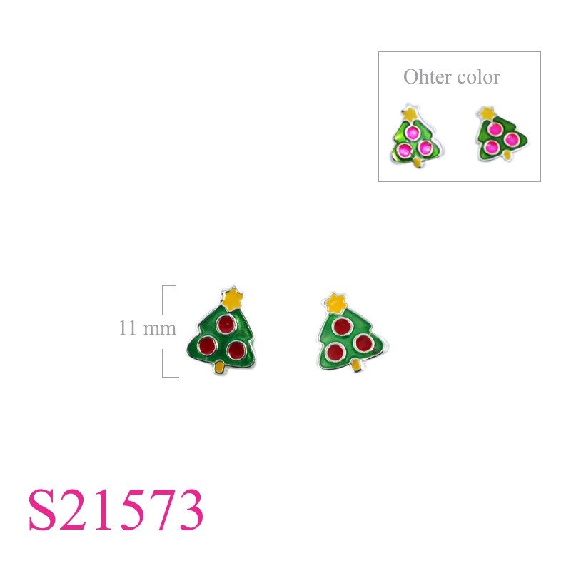 Earrings, enamel Chirstmas tree.