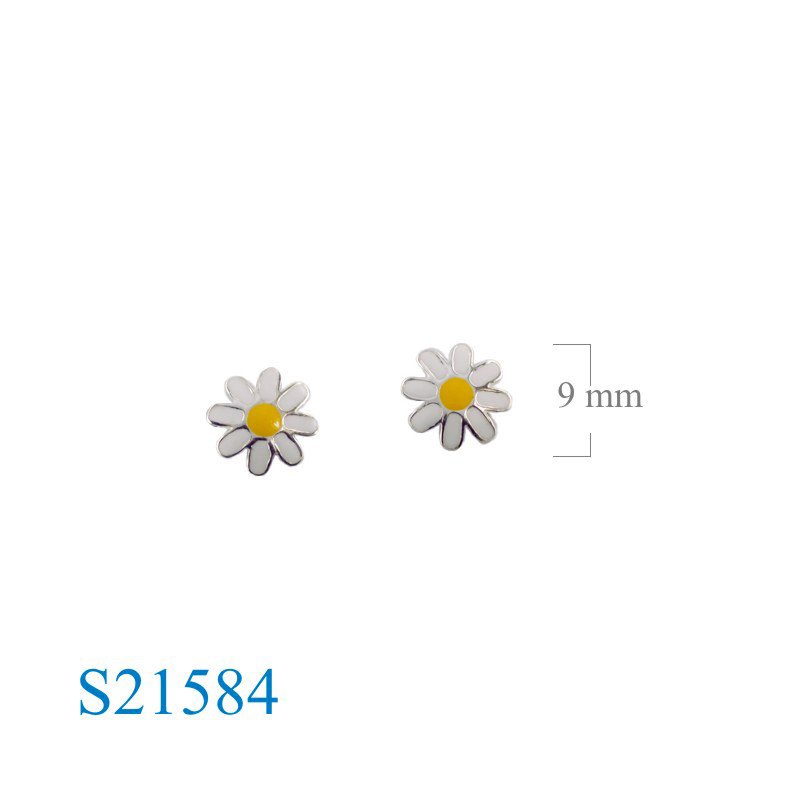 Earrings, enamel flower.
