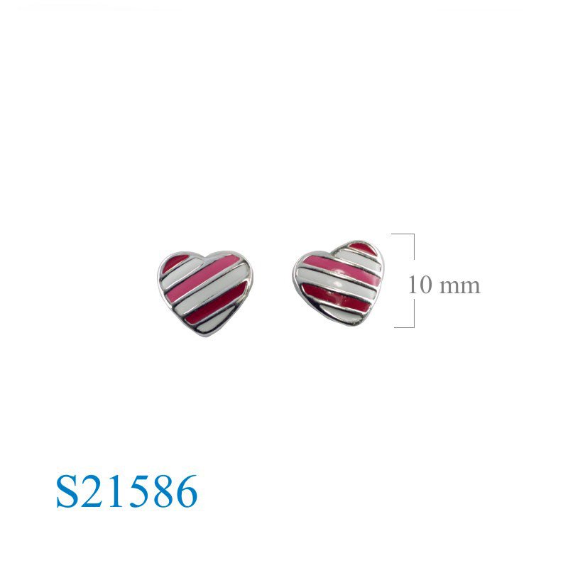Earrings, enamel stripe heart.
