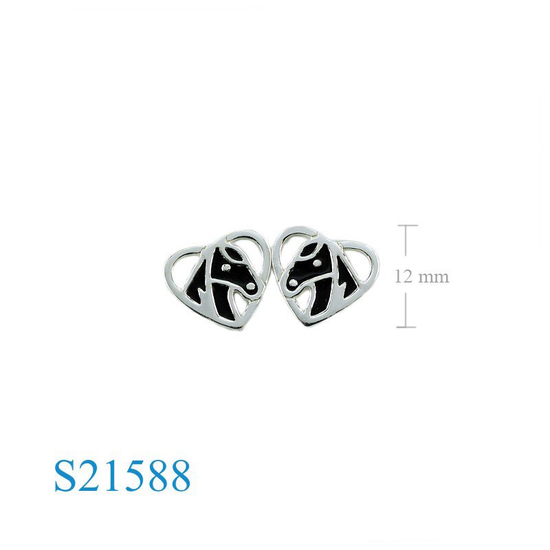 Horse Earrings, Heart Earrings, enamel head in .