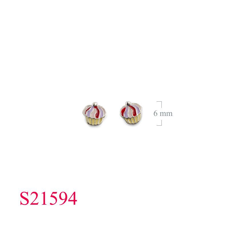 Earrings, enamel small cupcake.