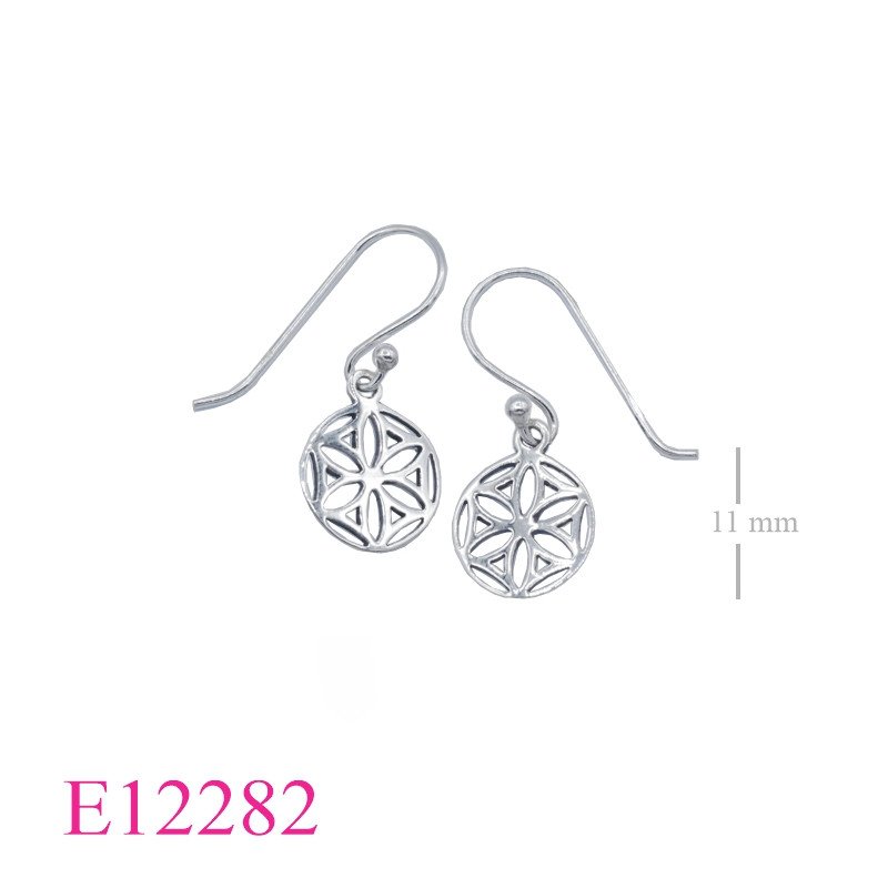 <p>Earrings, 11mm round openwork Seed of Life (Dot hook).</p>