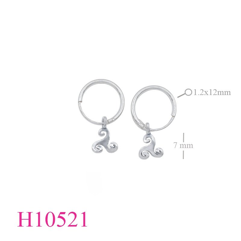<p>Earrings, 12mm hoop and hanhing Triskrlion.</p>