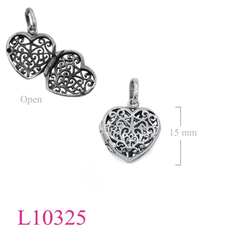 <p>Locket, 15mm openwork hert.</p>