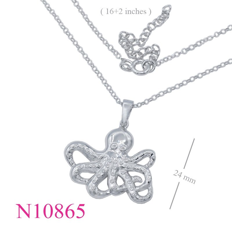 <p>Necklace, 16+2 inches chain and octopus charm with Rhodium plated.</p>
