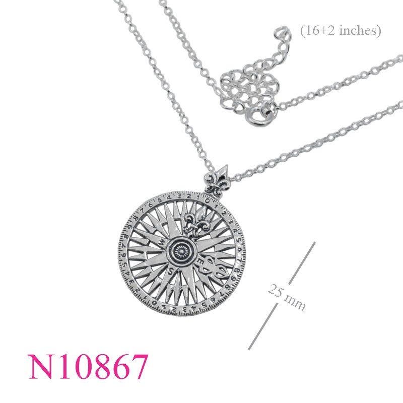 <p>Necklace, 16+2 inches chain and round compass charm.</p>