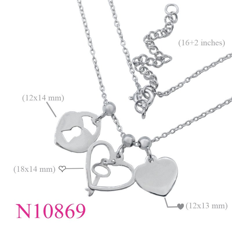 <p>Necklace, 16+2 inches chain and hearts key padlock charm with Rhodium plated.</p>