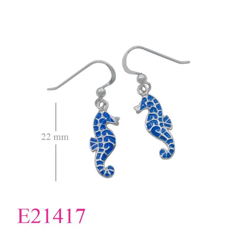 <p>Enamel blue Earrings, seahorse.</p>