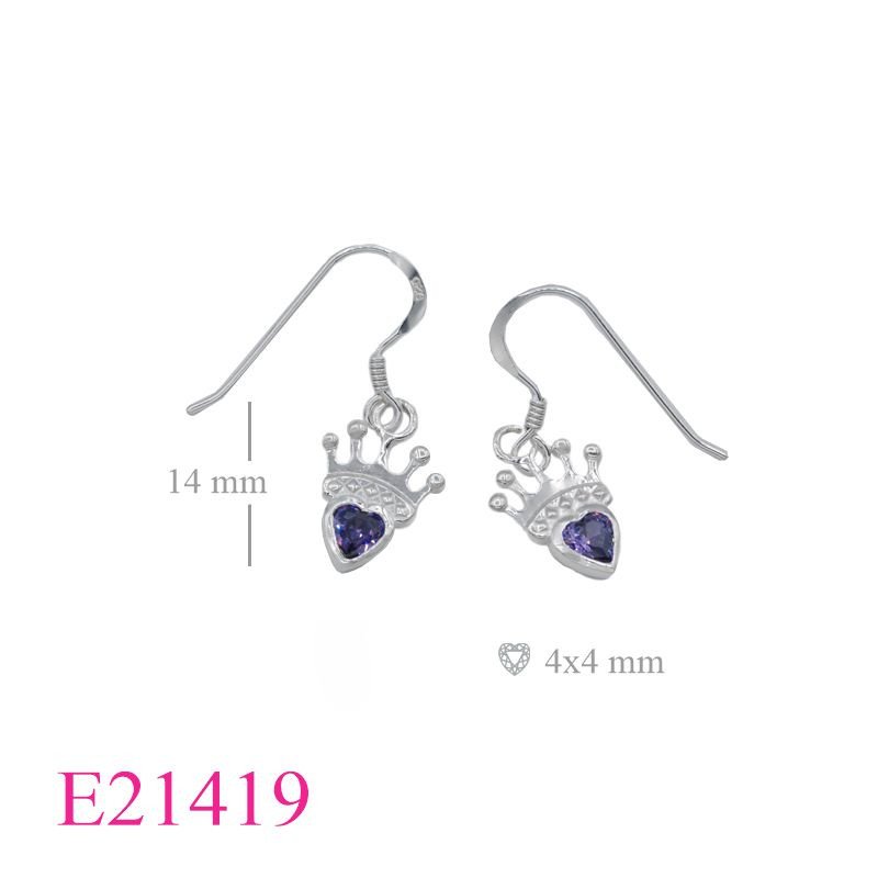 <p>Stone Earrings, crowned heart with Amethyst CZ.</p>