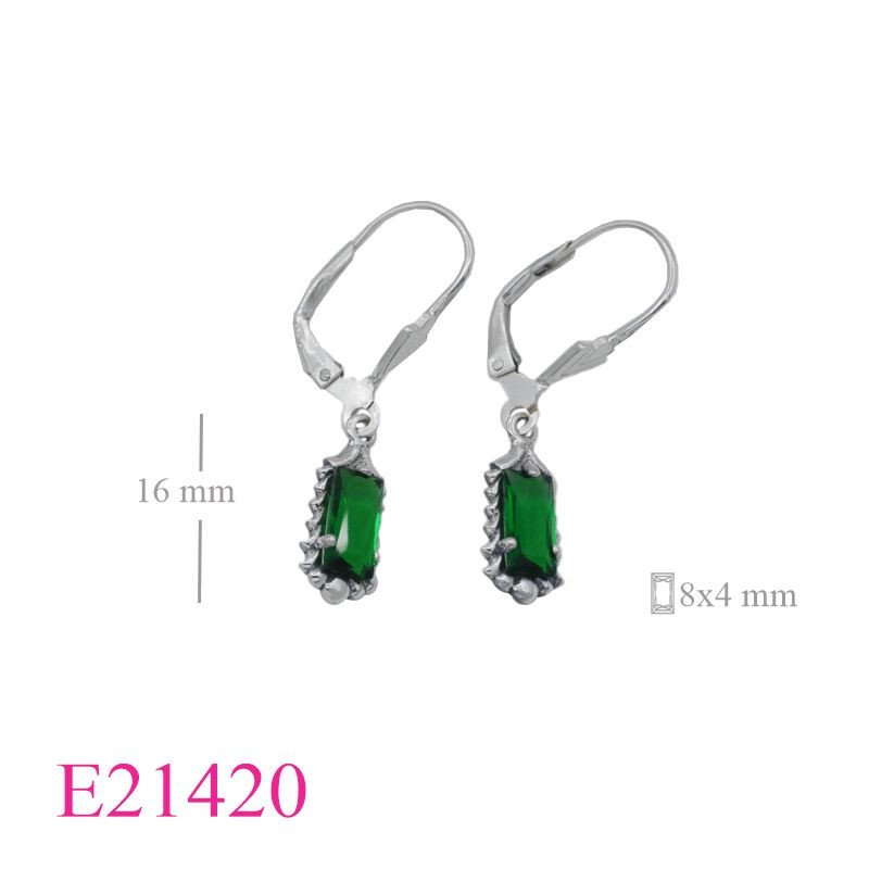 <p>Stone Earrings, classic design with baguette Emerald Glass stone.</p>