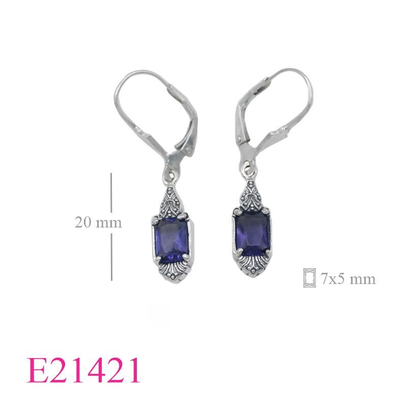 <p>Stone Earrings, classic design with octagon Amethyst Glass.</p>