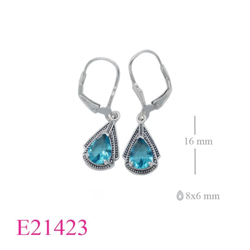 <p>Stone Earrings, classic design with pear Aqua Glass stone.</p>
