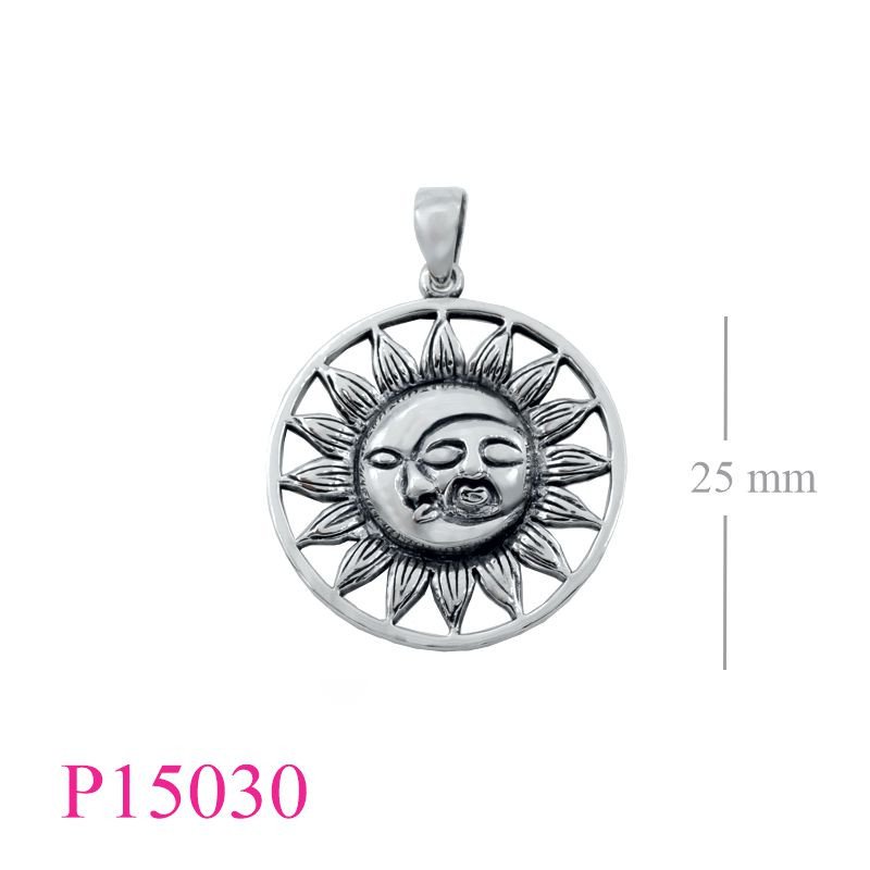 <p>Pendant, 25mm round Moon & Sun.</p>
