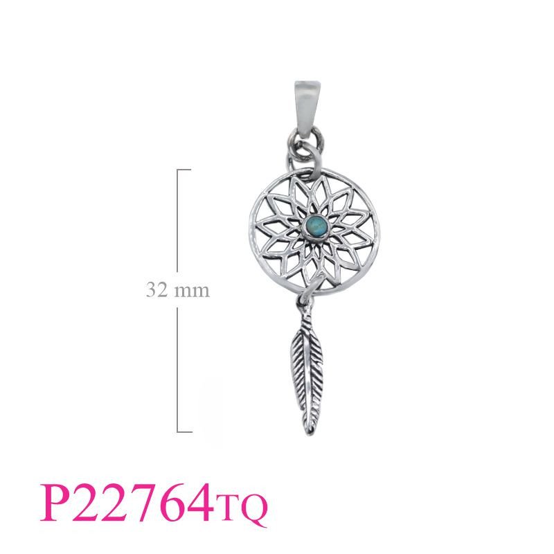 <p>Stone Pendant, 15mm round dream catcher with round Turquiose.</p>