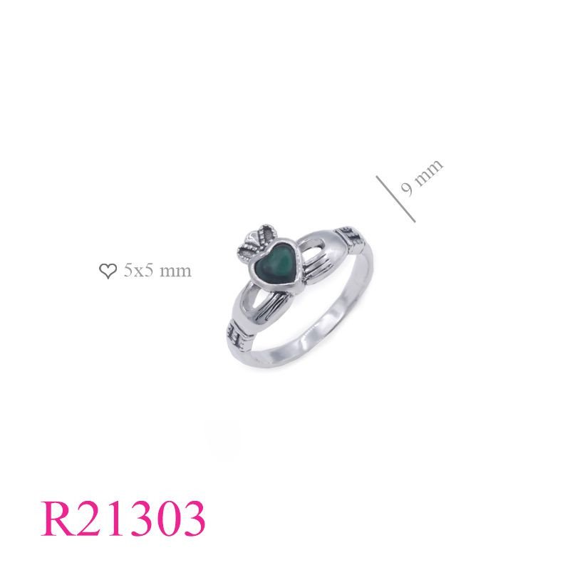 <p>Stone Ring, Claddagh with heart Malachite stone.</p>