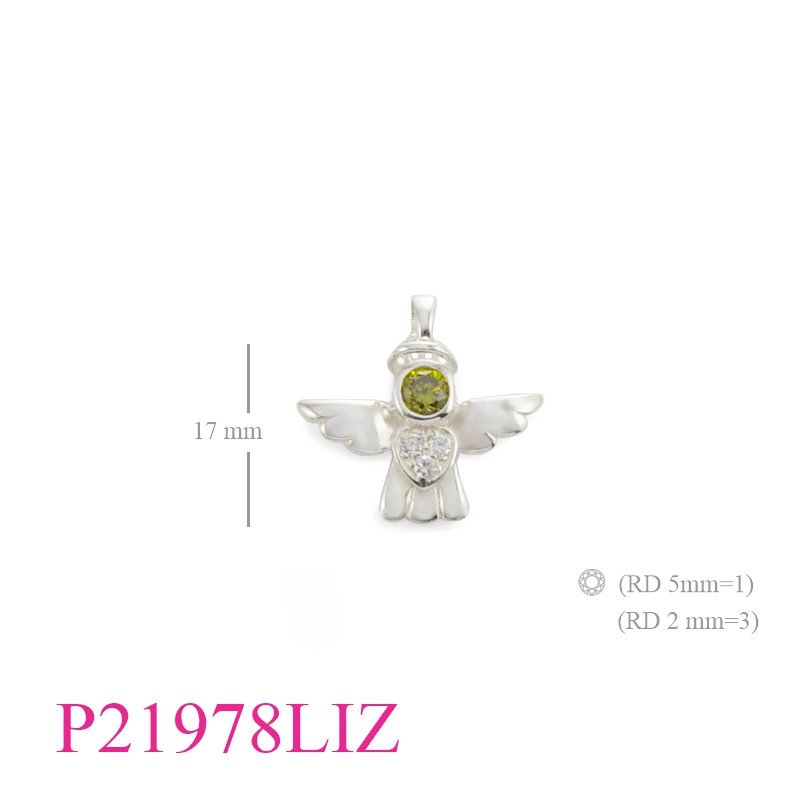 <p>Stone Pendant, guardian angel with Olive CZ round stone.</p>