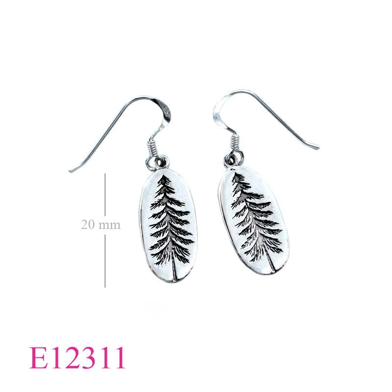 <p>Earrings, 9.5x20mm oval evergreen tree.</p>