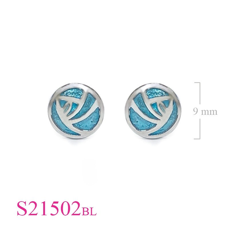 <p>Earrings, enamel round Mckintosh rose.</p>