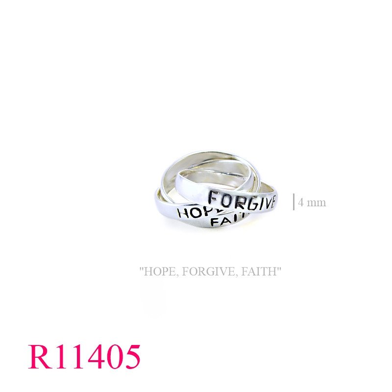 <p>Band Ring, 3 bands " HOPE, FORGIVE, FAITH".</p>