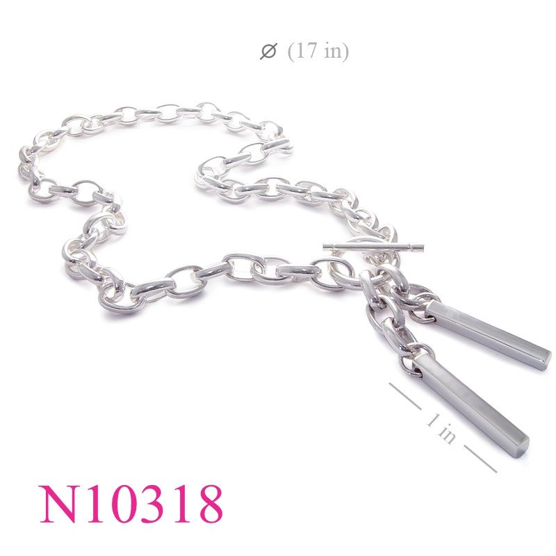 Oval Links Chain Necklace, 17 inches t-lock oval links chain and 2 column charms.
