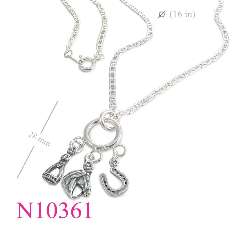 Necklace, 3 hanging equeatrian tools and 16" GC chain.