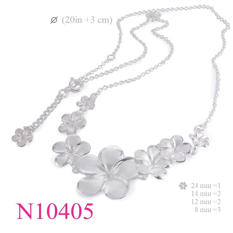 <p>Necklace, 7+1 sandblast champac flowers.</p>