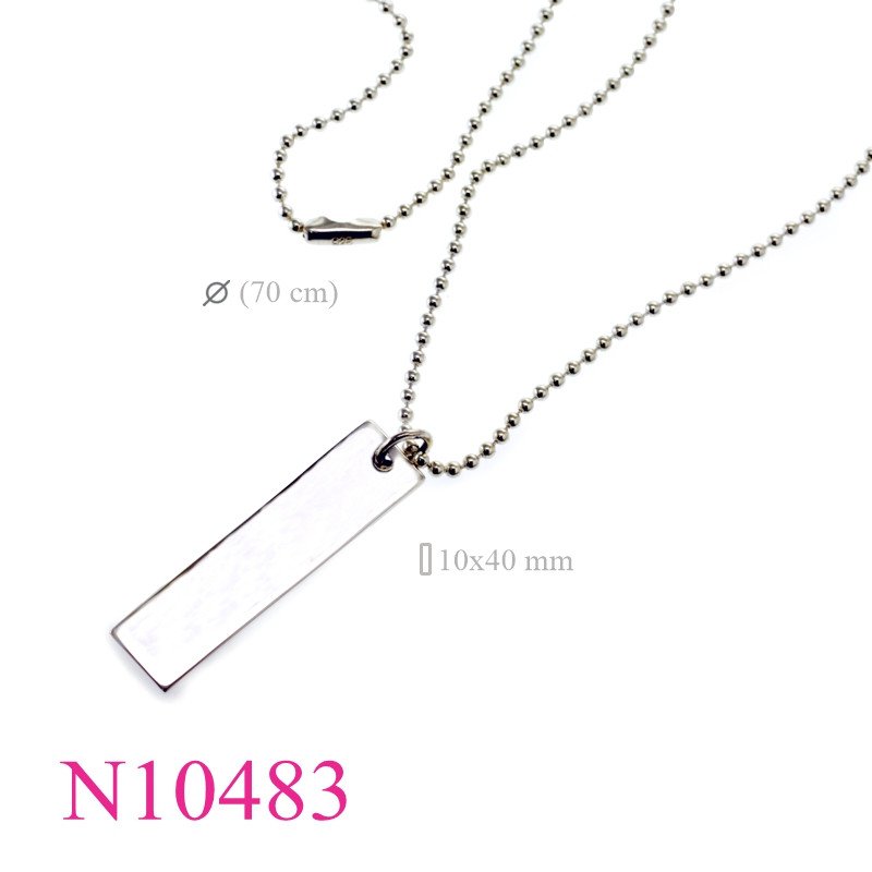 <p>Necklace, 70cm ball chain and 40x10mm rectangle tag.</p>