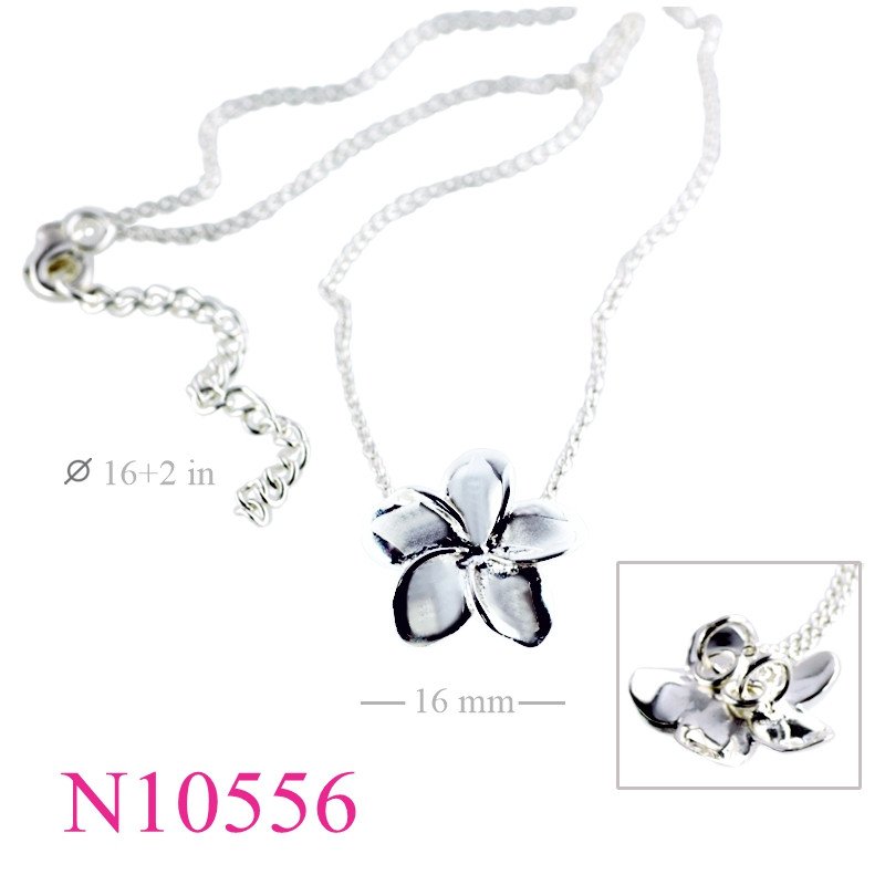 <p>Necklace, sandblast champac flower charm.</p>