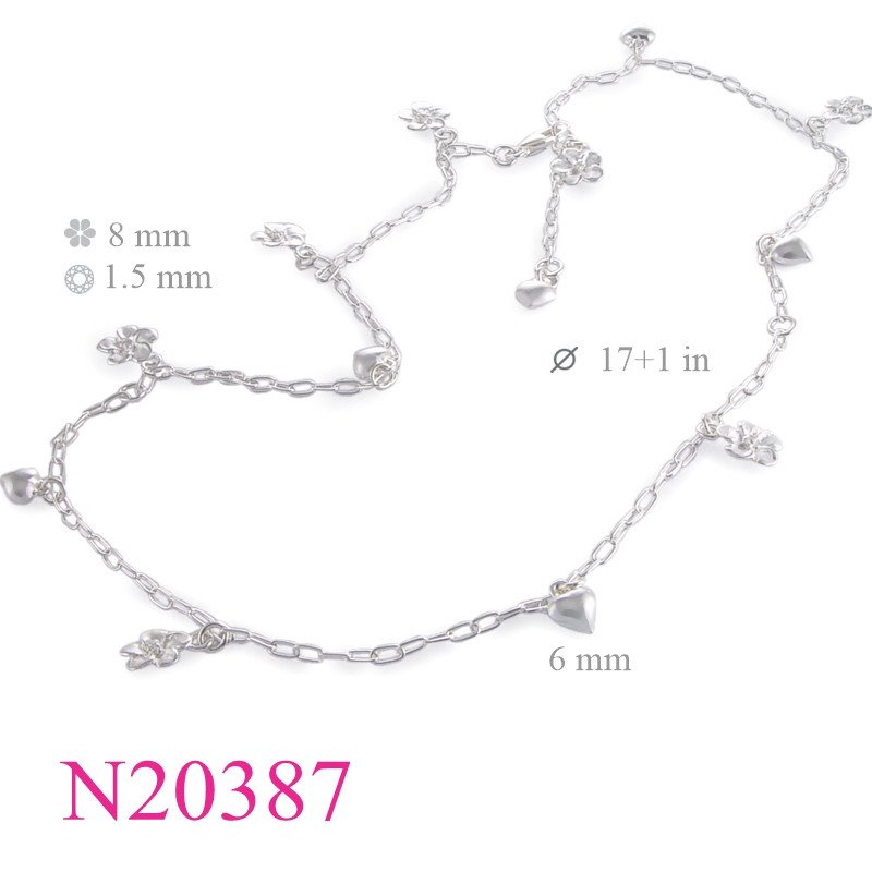 <p>Flower Necklace, Heart Necklace, CZ Necklace, 17+1 inches chains and sandblast champac flowers with small CCZs and puff hearts.</p>