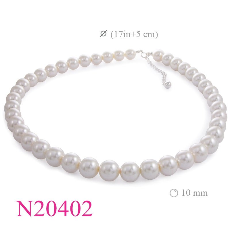 <p>Necklace, 17 inches (42 pcs.) 10mm poly perls.</p>