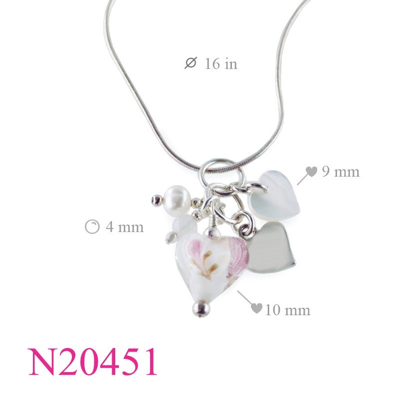 <p>Heart Necklace, 16 inches snake chain with MOP , flat , and Murano glass bead.</p>