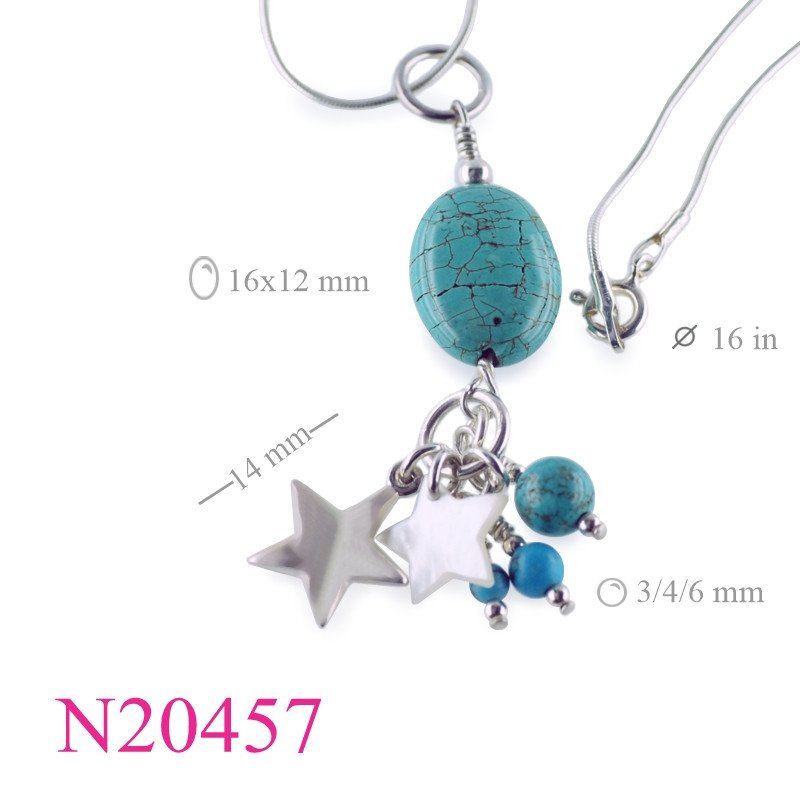 <p>Star Necklace, 16 inches snake chain with MOP , puff , and synthetic turquoise oval bead.</p>