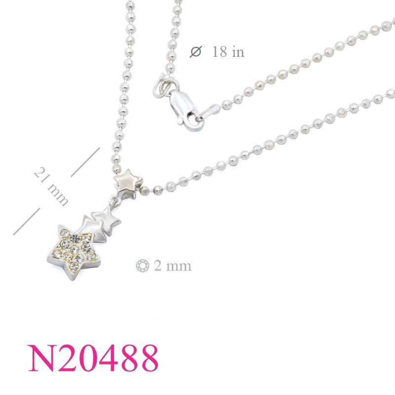 <p>Necklace, 2mm diamond cut ball chain with stars pendant.</p>