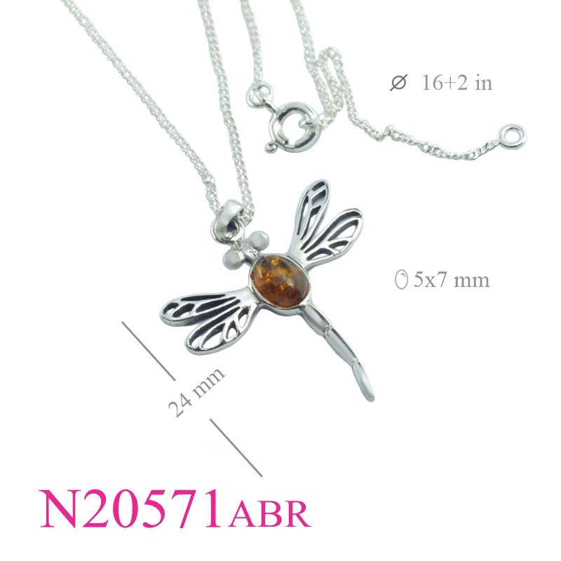 <p>Stone Necklace, 16 inches chain and dragonfly with oval Amber.</p>