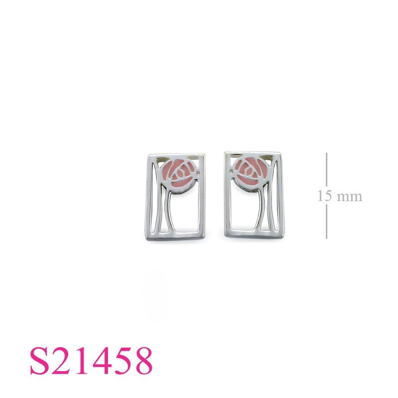 <p>Earrings, enamel rectangular Mackintosh design</p>