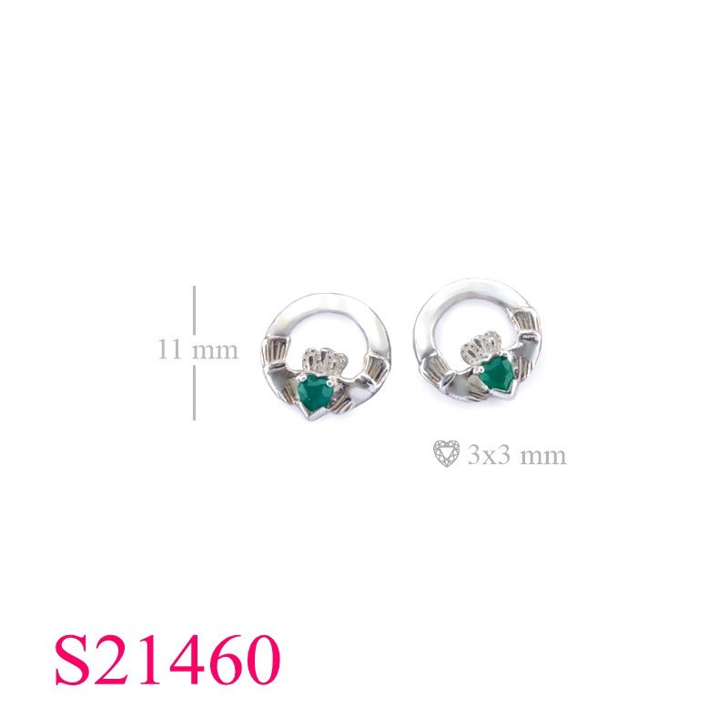 <p>Claddagh Earrings, Heart Earrings, Claddagh with Emerald Glass stone.</p>