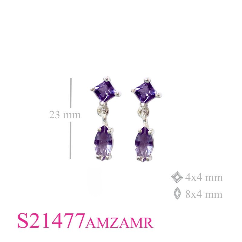 <p>Stone Earrings, 4mm square t CZ and hanging 8x4mm marquise Real </p>